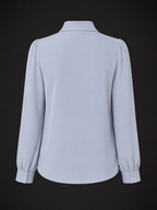 Elysian Blue Blouse - Satin Tie-Neck Top with Pearl Detail