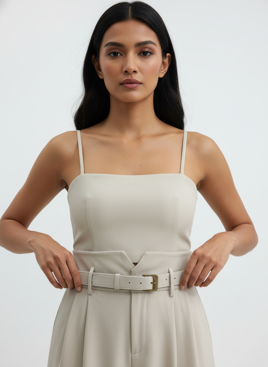 V-Waist Belted Pants