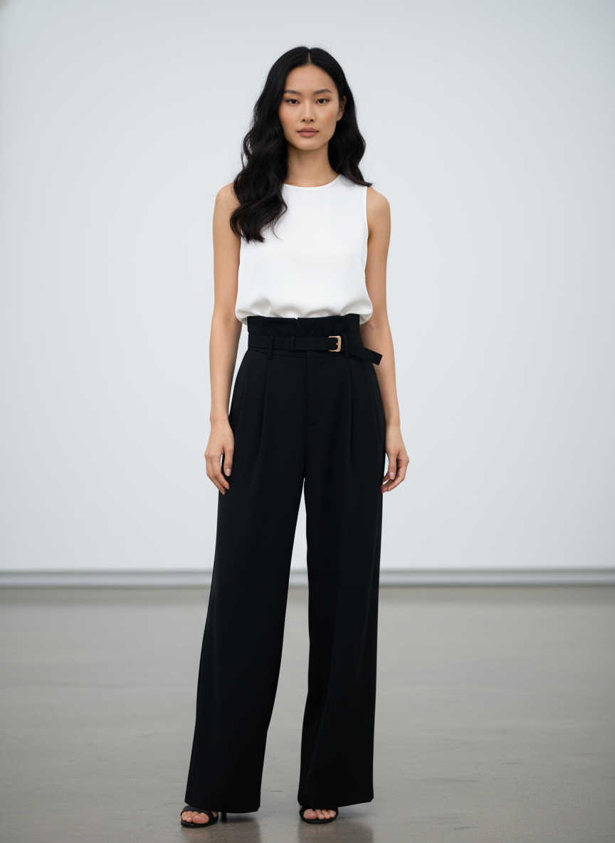 V-Waist Belted Pants
