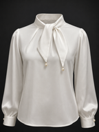 White blouse with a bow neckline on a black background