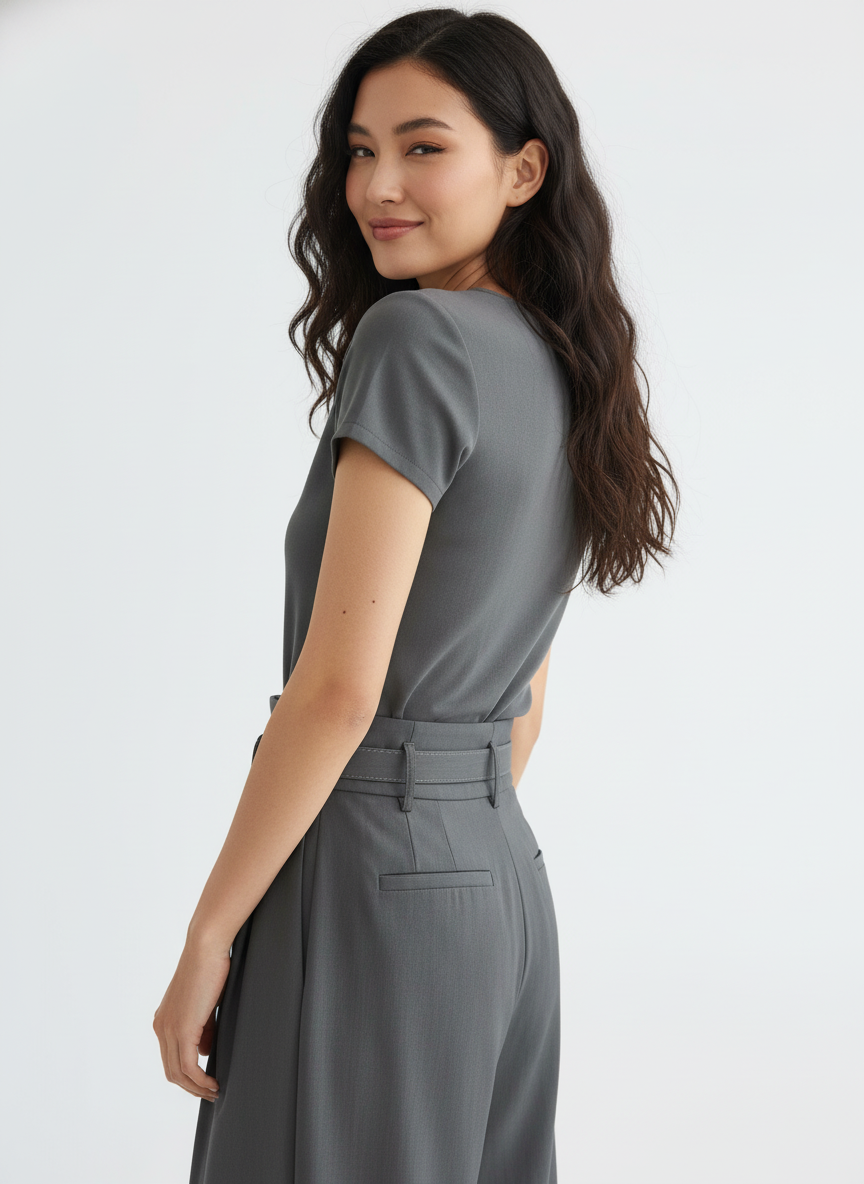 V-Waist Belted Pants