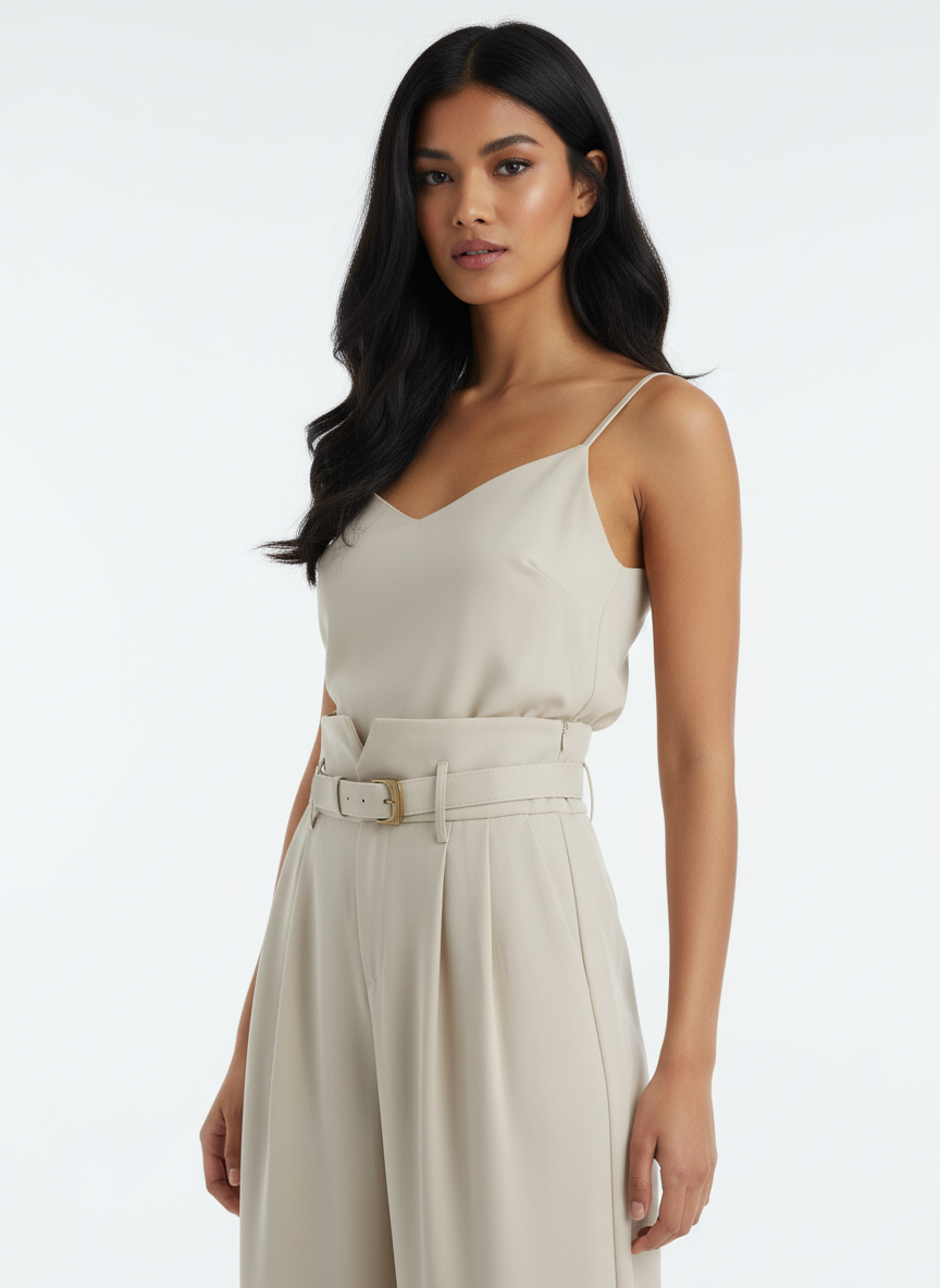 V-Waist Belted Pants