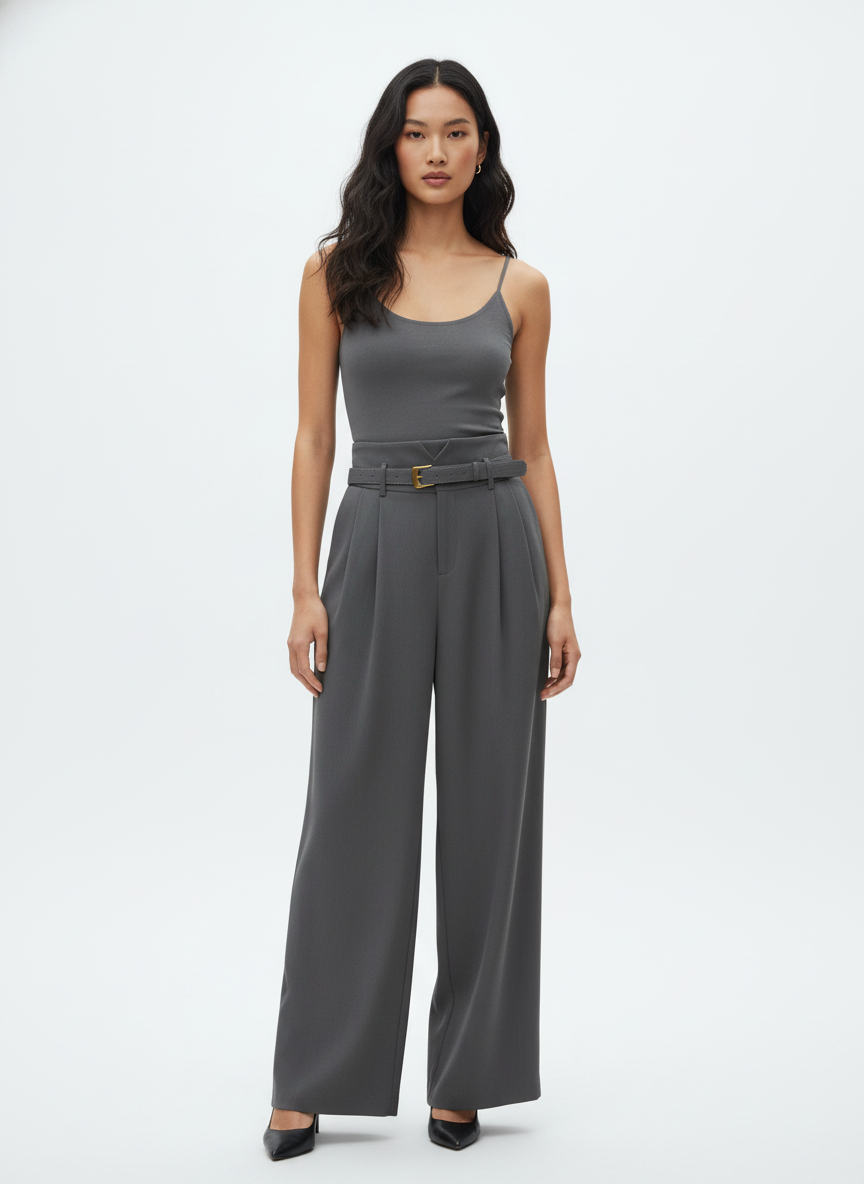 V-Waist Belted Pants