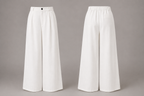 Pair of white wide-leg pants on a gray background