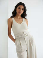 V-Waist Belted Pants