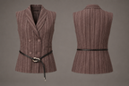 Brown pinstripe vest with a belt on a gray background