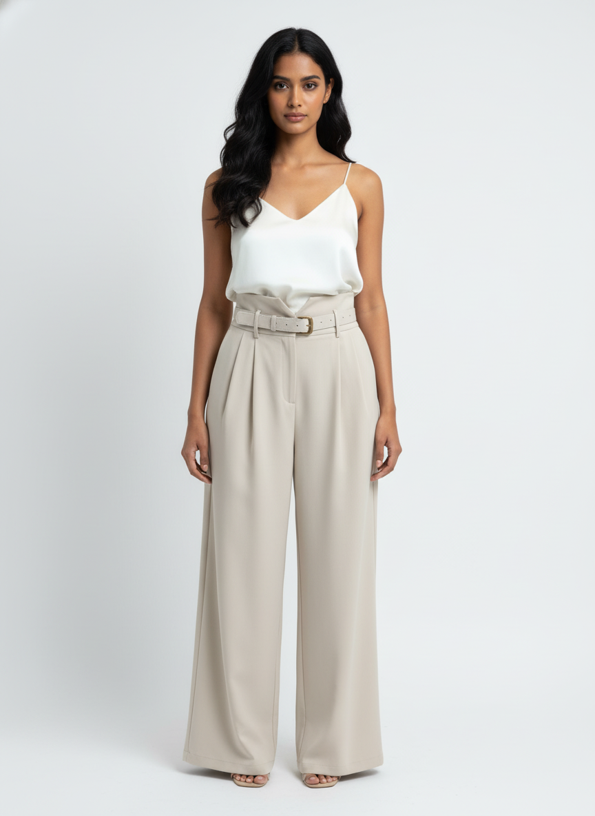 V-Waist Belted Pants