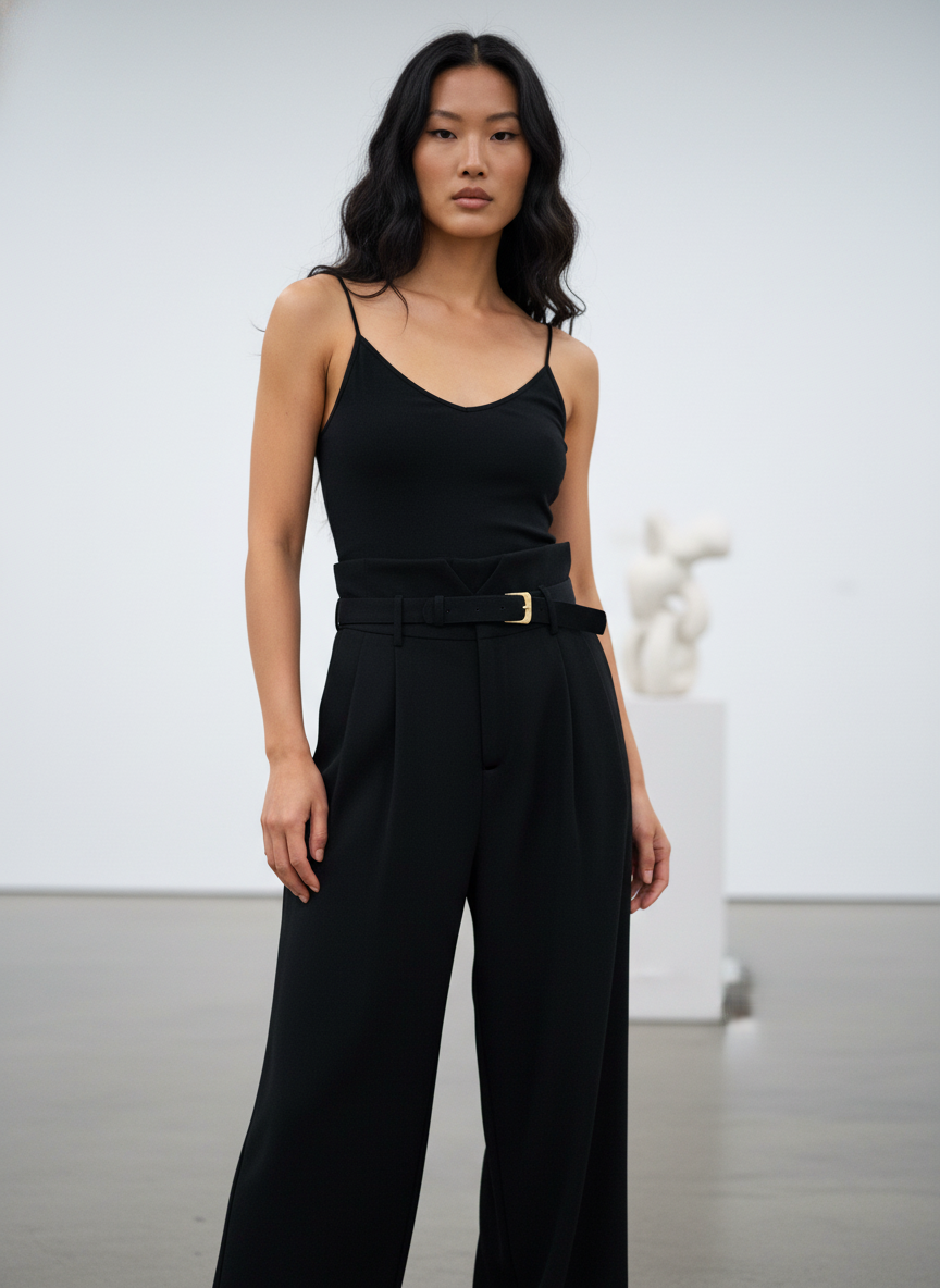 V-Waist Belted Pants