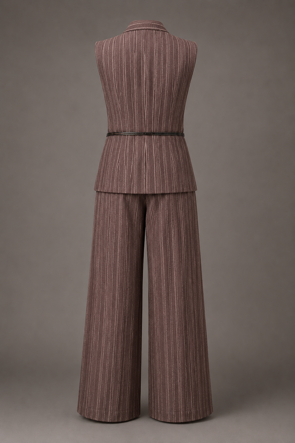 Brown pinstripe suit on a gray background