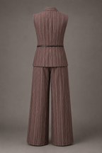 Brown pinstripe suit on a gray background