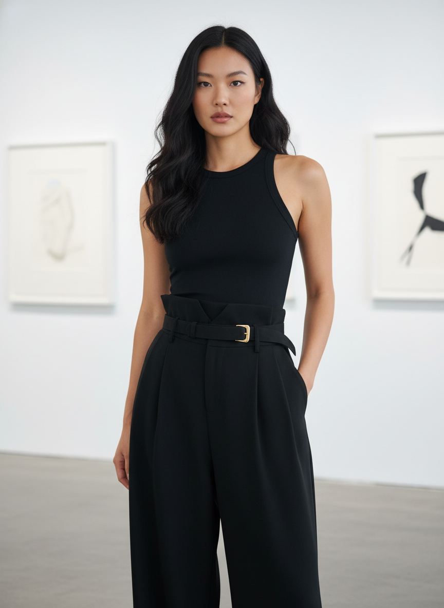 V-Waist Belted Pants