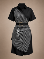 Vector Dress - Black Satin Shirt Dress