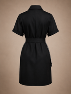 Vector Dress - Black Satin Shirt Dress
