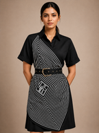 Vector Dress - Black Satin Shirt Dress
