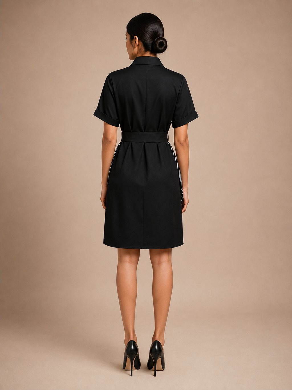 Vector Dress - Black Satin Shirt Dress