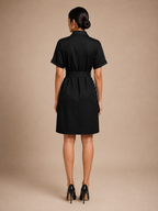 Vector Dress - Black Satin Shirt Dress
