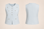 Light blue vest with decorative buttons on a beige background