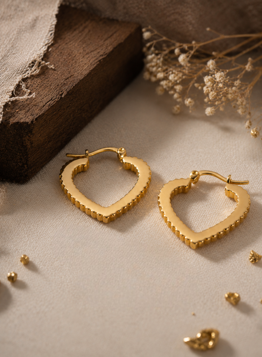 Gold Scalloped Heart Hoop Earrings