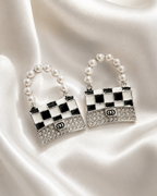 Silver Pearl Handle Mini Bag Drop Earrings