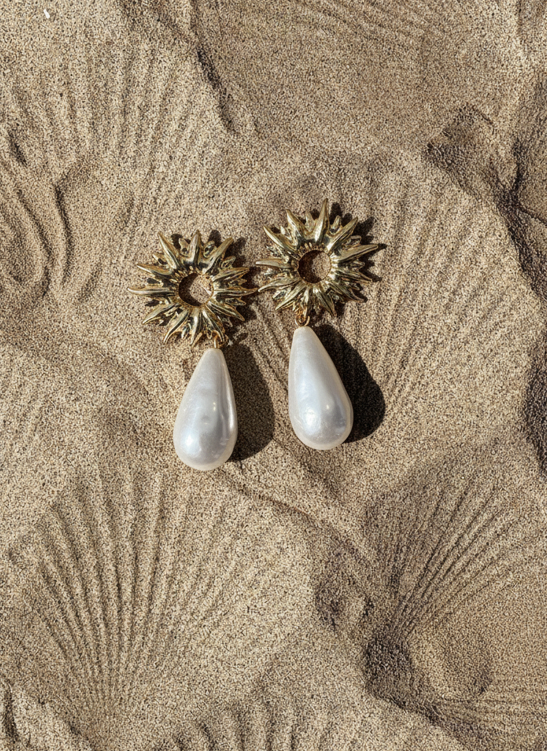 Golden White Drop Earrings