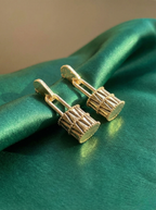 Gold Padlock Charm Drop Earrings