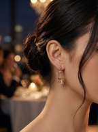 Gold Padlock Charm Drop Earrings