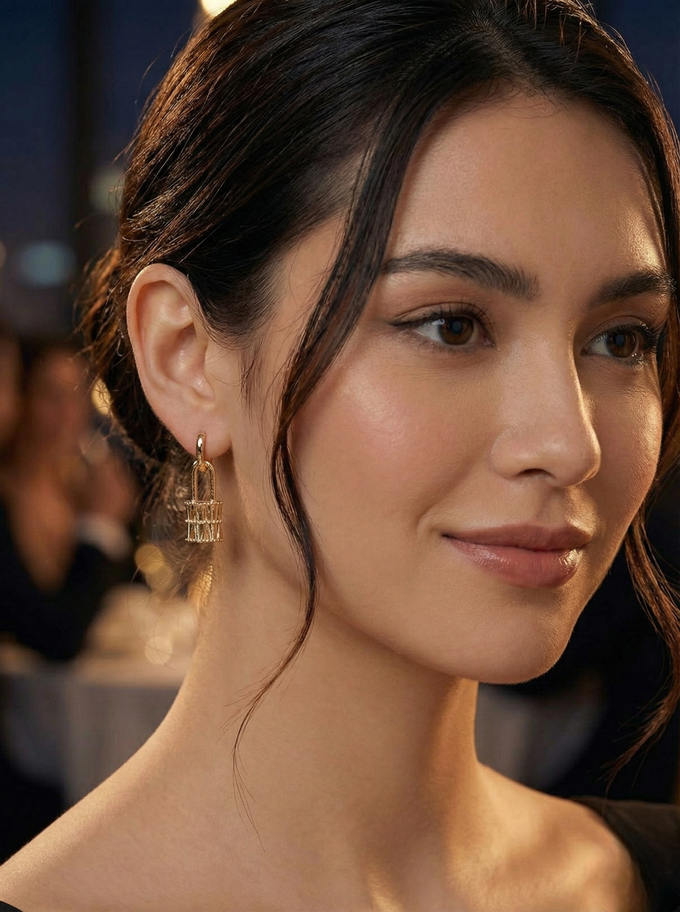 Gold Padlock Charm Drop Earrings
