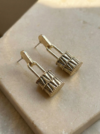 Gold Padlock Charm Drop Earrings