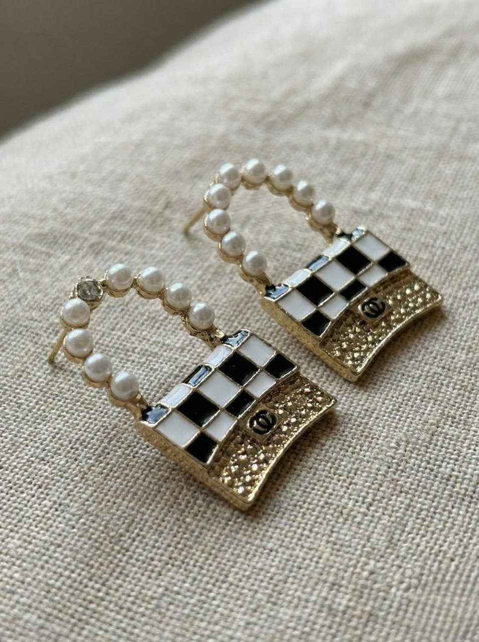 Gold Pearl Handle Mini Bag Drop Earrings