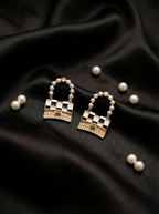 Gold Pearl Handle Mini Bag Drop Earrings