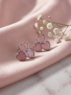 Blush Triple Heart Shell Stud Earrings - Silver