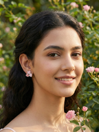 Blush Triple Heart Shell Stud Earrings - Silver