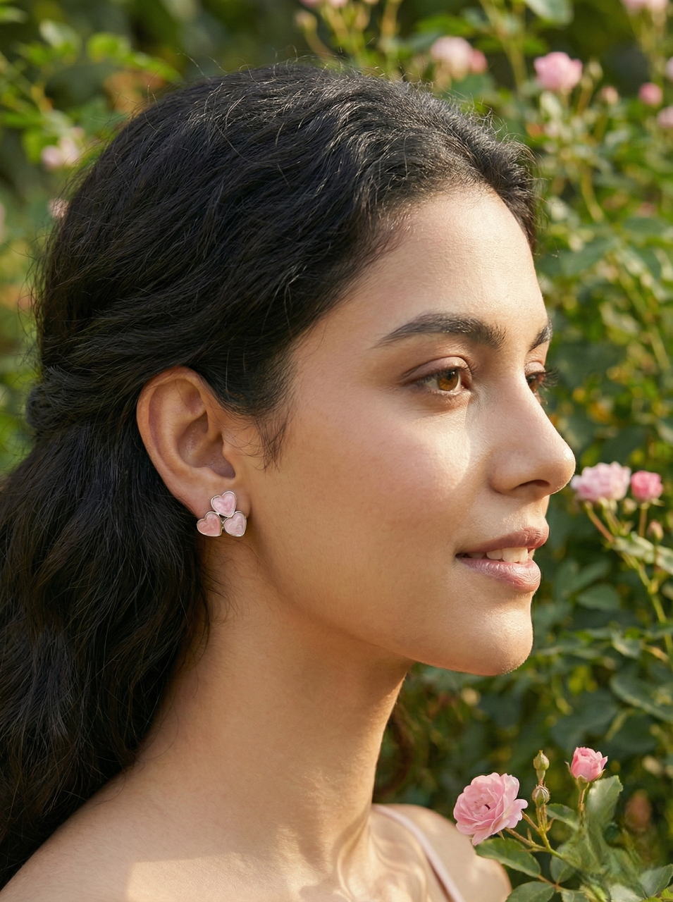 Blush Triple Heart Shell Stud Earrings - Silver