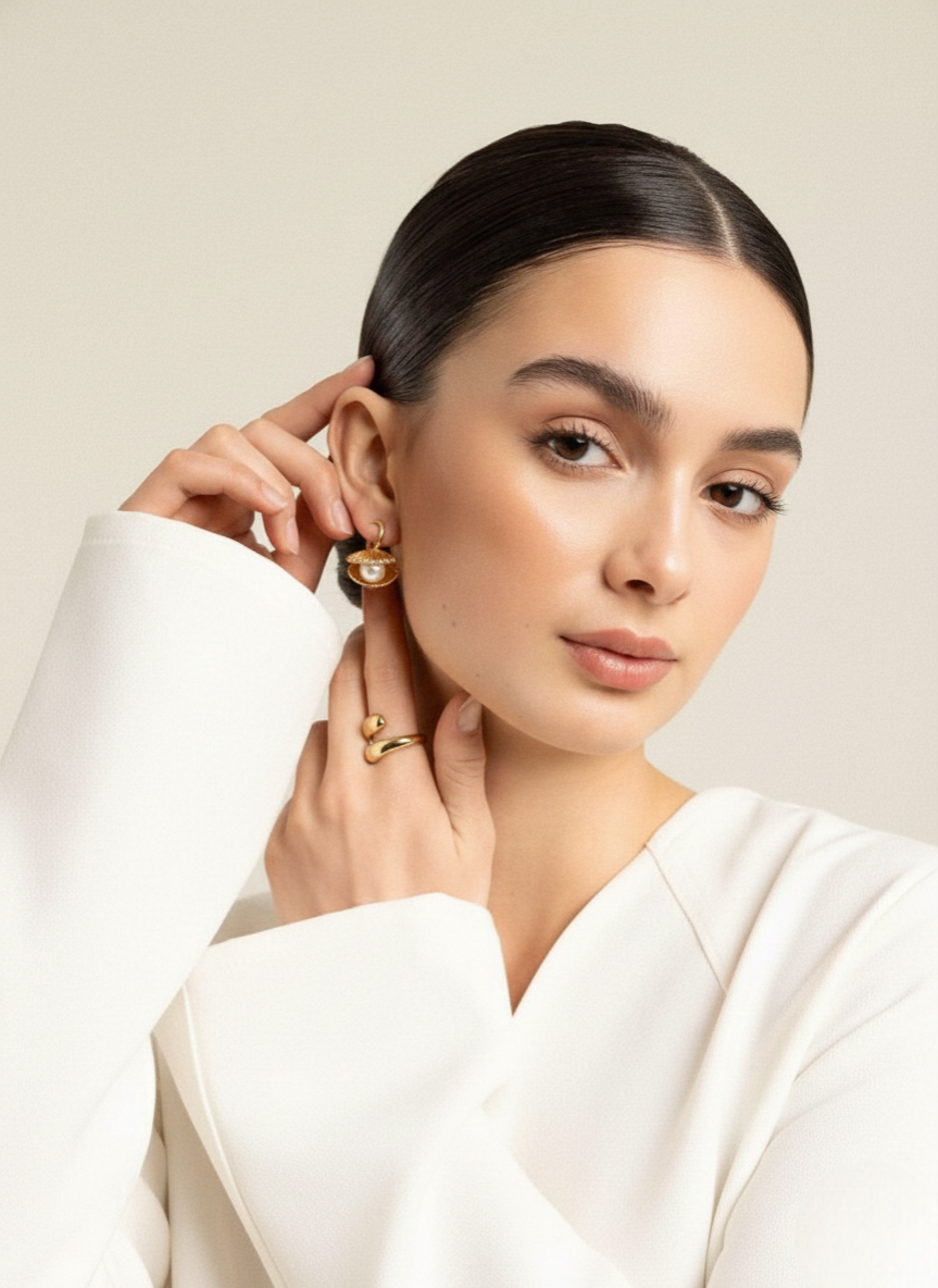 Golden Shell Pearl Drop Earrings