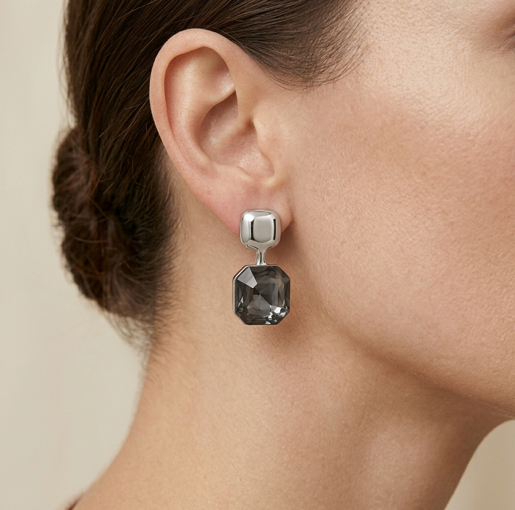 Smoke & Silver Square Drop Earrings