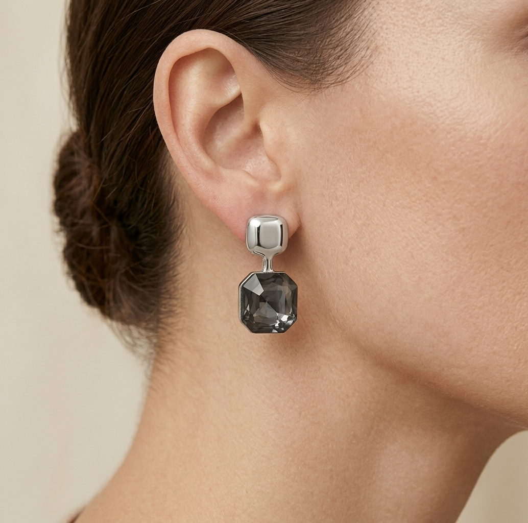 Smoke & Silver Square Drop Earrings
