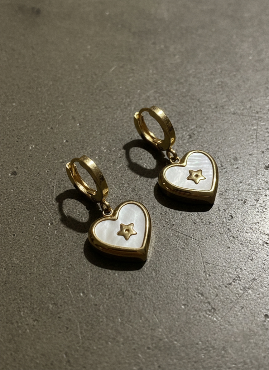 White Shell Heart Star Hoop Earrings