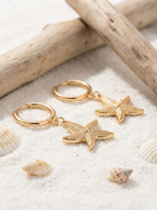 Gold Starfish Charm Hoop Earrings