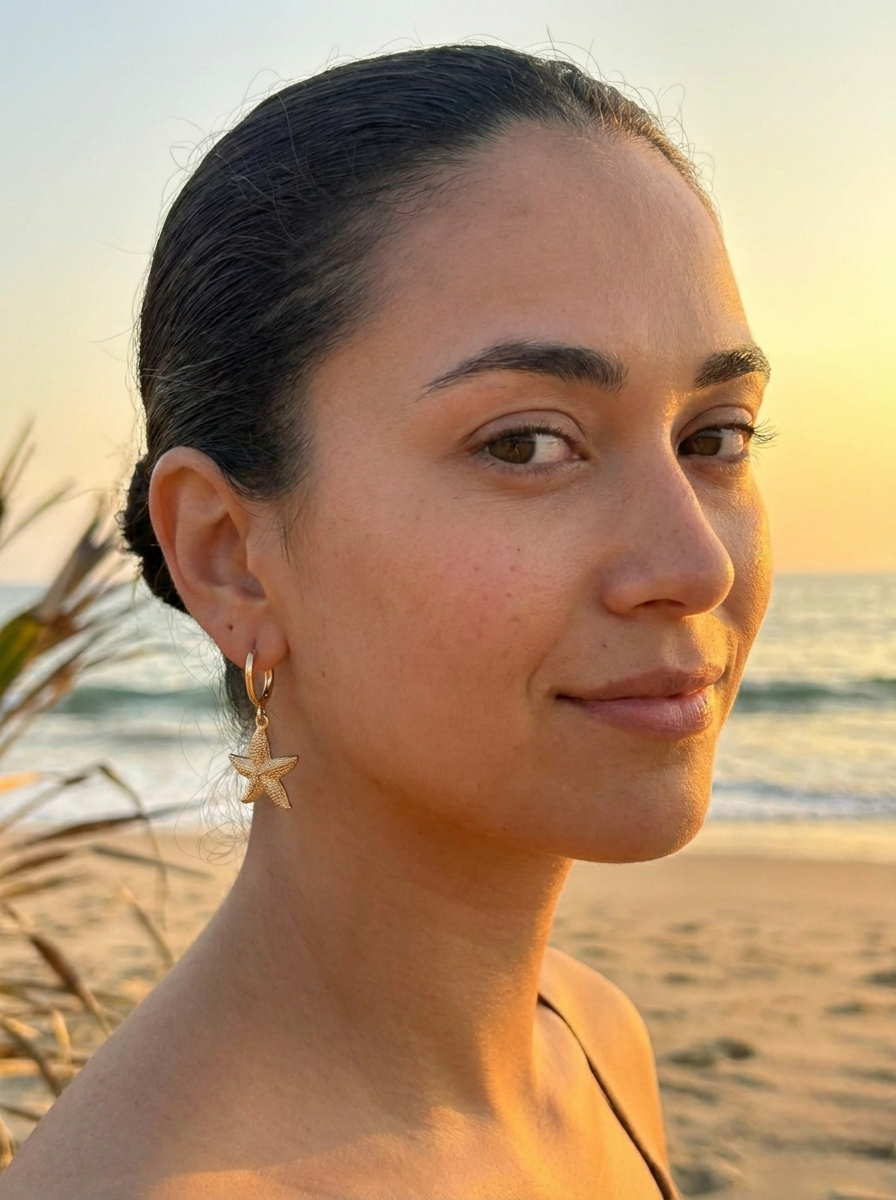 Gold Starfish Charm Hoop Earrings
