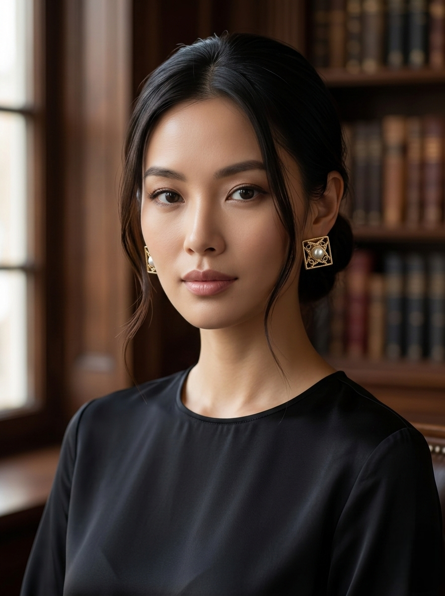 Gold Filigree Square Pearl Stud Earrings