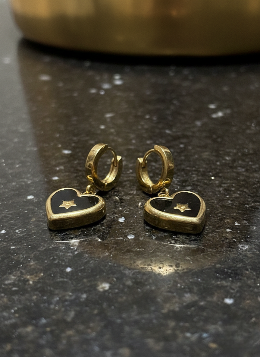 Black Shell Heart Star Hoop Earrings