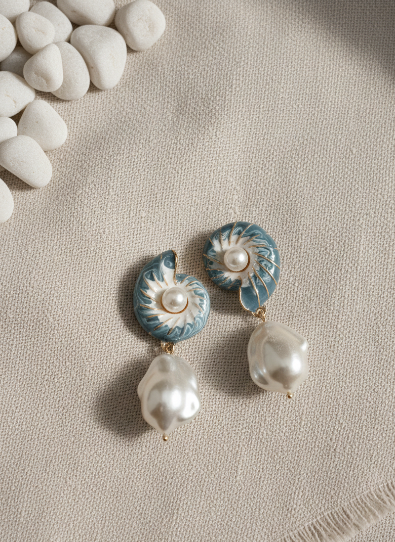 Blue Shell Pearl Drop Earrings
