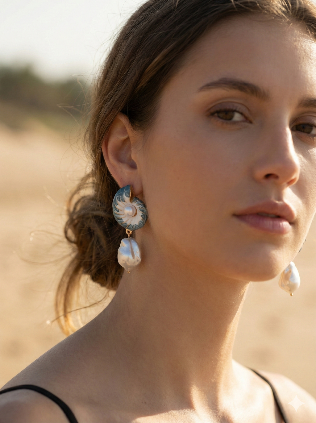 Blue Shell Pearl Drop Earrings