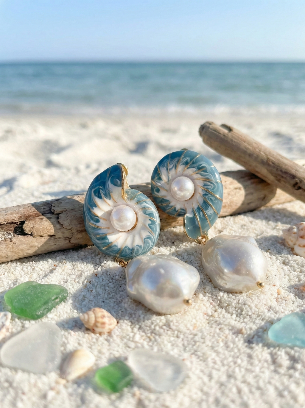 Blue Shell Pearl Drop Earrings