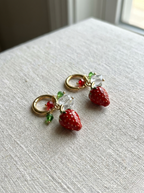 Strawberry Crystal Charm Hoop Earrings