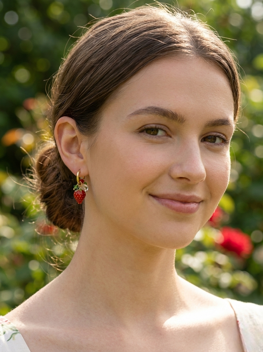 Strawberry Crystal Charm Hoop Earrings