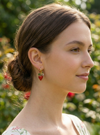 Strawberry Crystal Charm Hoop Earrings