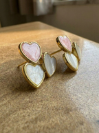 Blush & White Triple Heart Shell Stud Earrings - Gold