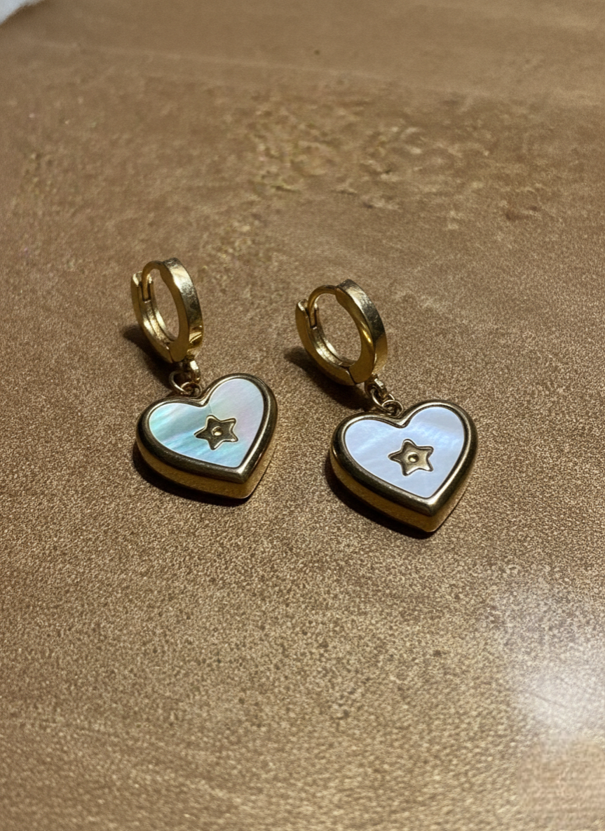 White Shell Heart Star Hoop Earrings