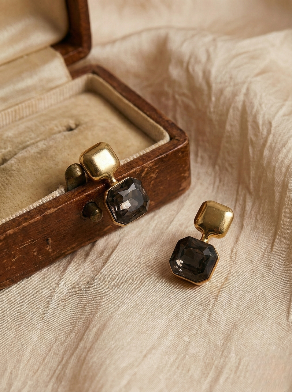Smoke & Gold Square Drop Earrings
